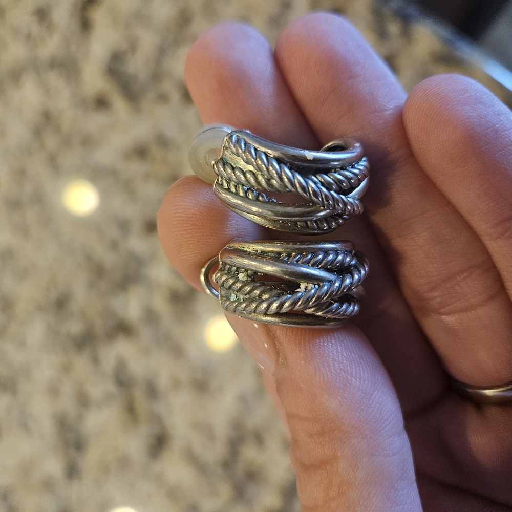 David Yurman Silver Feather Motif Earrings